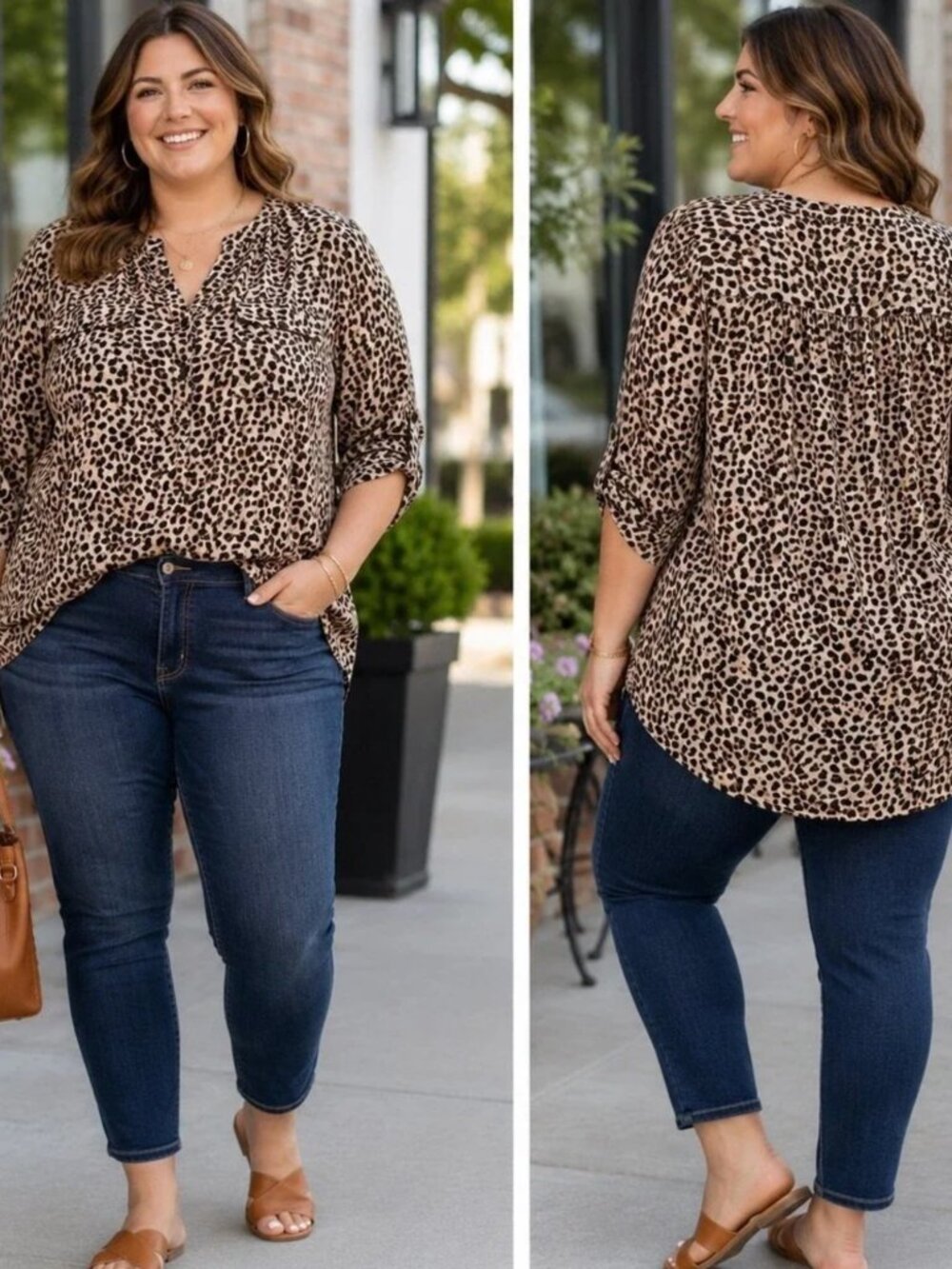 Torrid Harper Leopard Print Pullover Blouse 1 1X 14 16 Georgette Roll Tab Sleeve